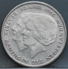 1 Gulden 1980 Nederland Nikkel — Dubbelkop voorzijde