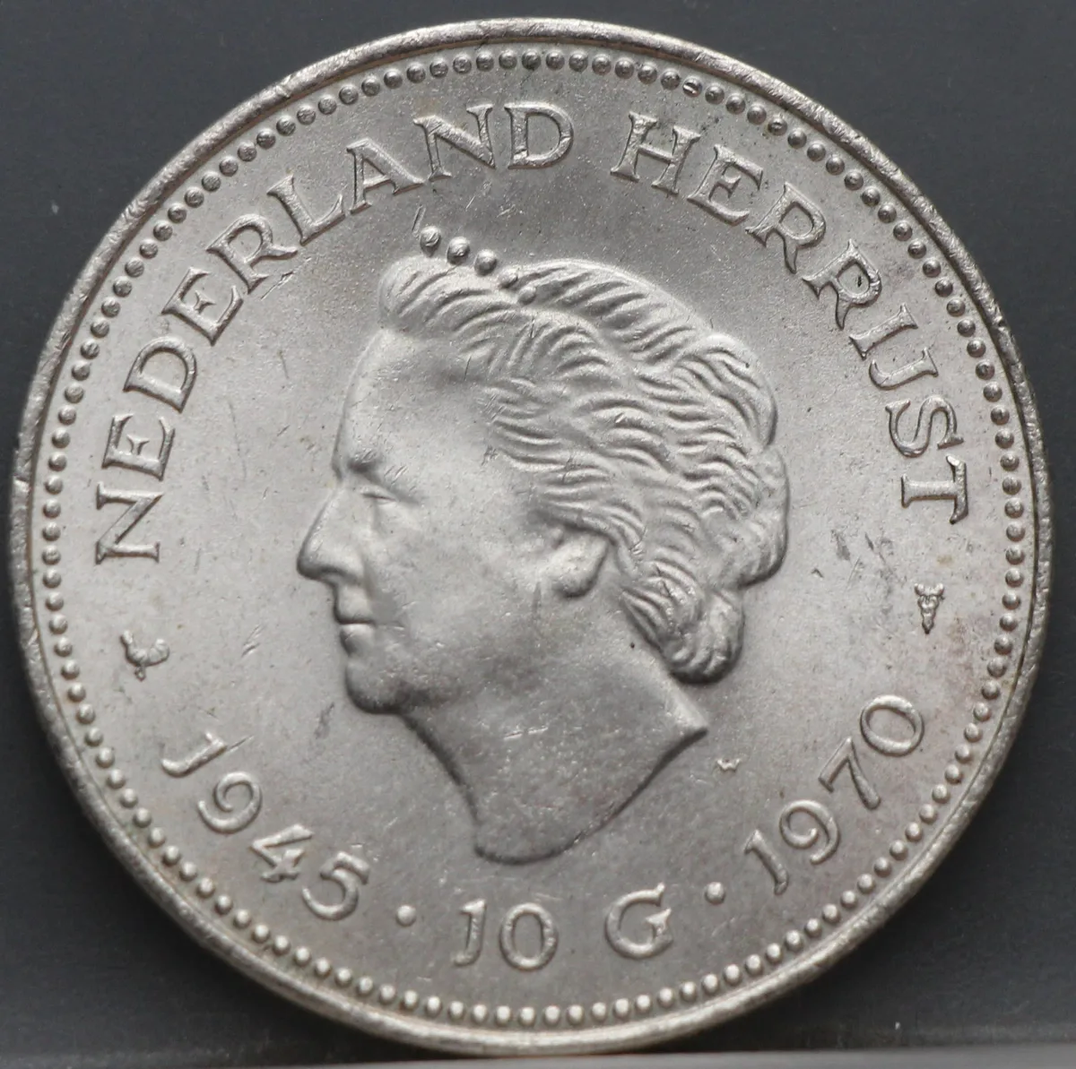 10 Gulden 1970 Nederland Herrijst — Zilver voorzijde