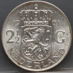 2½ Gulden 1961 — Rijksdaalder Nederland Zilver voorzijde