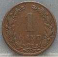 1 Cent 1884 — Willem III Brons achterzijde