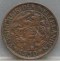 1 Cent 1930 Wilhelmina — Brons voorzijde