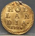 1 Stuiver 1724 Holland — Goud voorzijde, Goud .917