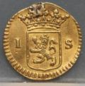 1 Stuiver 1724 Holland — Goud achterzijde, Goud .917