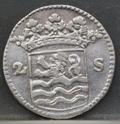 2 Stuiver 1727 — Dubbele Wapenstuiver Zeeland Zilver achterzijde, Zilver (Ag)