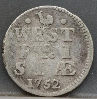 2 Stuiver 1752 — Dubbele Wapenstuiver West-Friesland Zilver